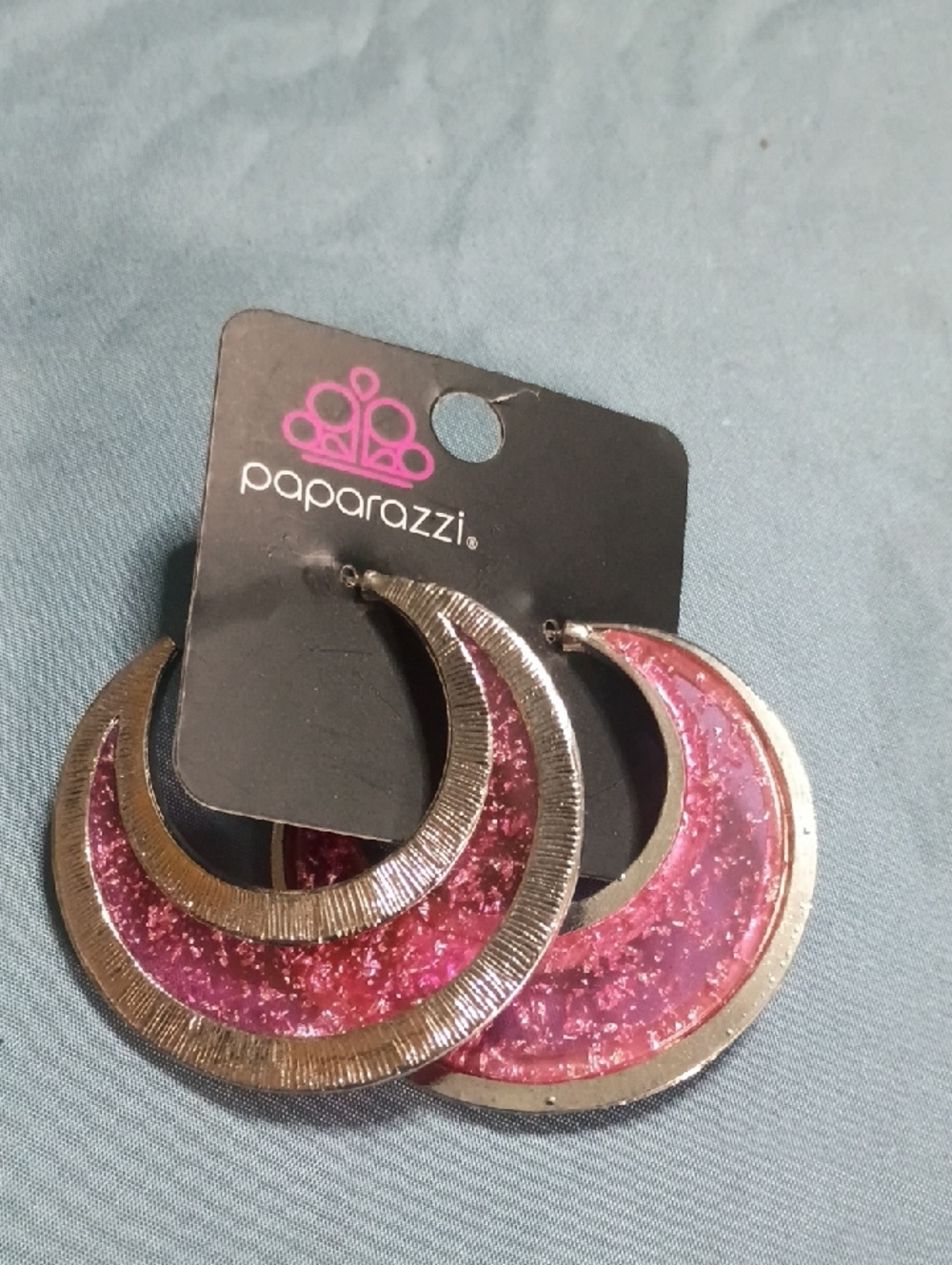 paparazzi Pink Crescent Hoop Earrings with Metallic Trim